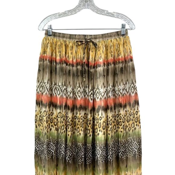 Alfred Dunner Womens Maxi Skirt Chiffon Drawstring Waist Lined Aztec Print Sz 10 - Picture 2 of 5